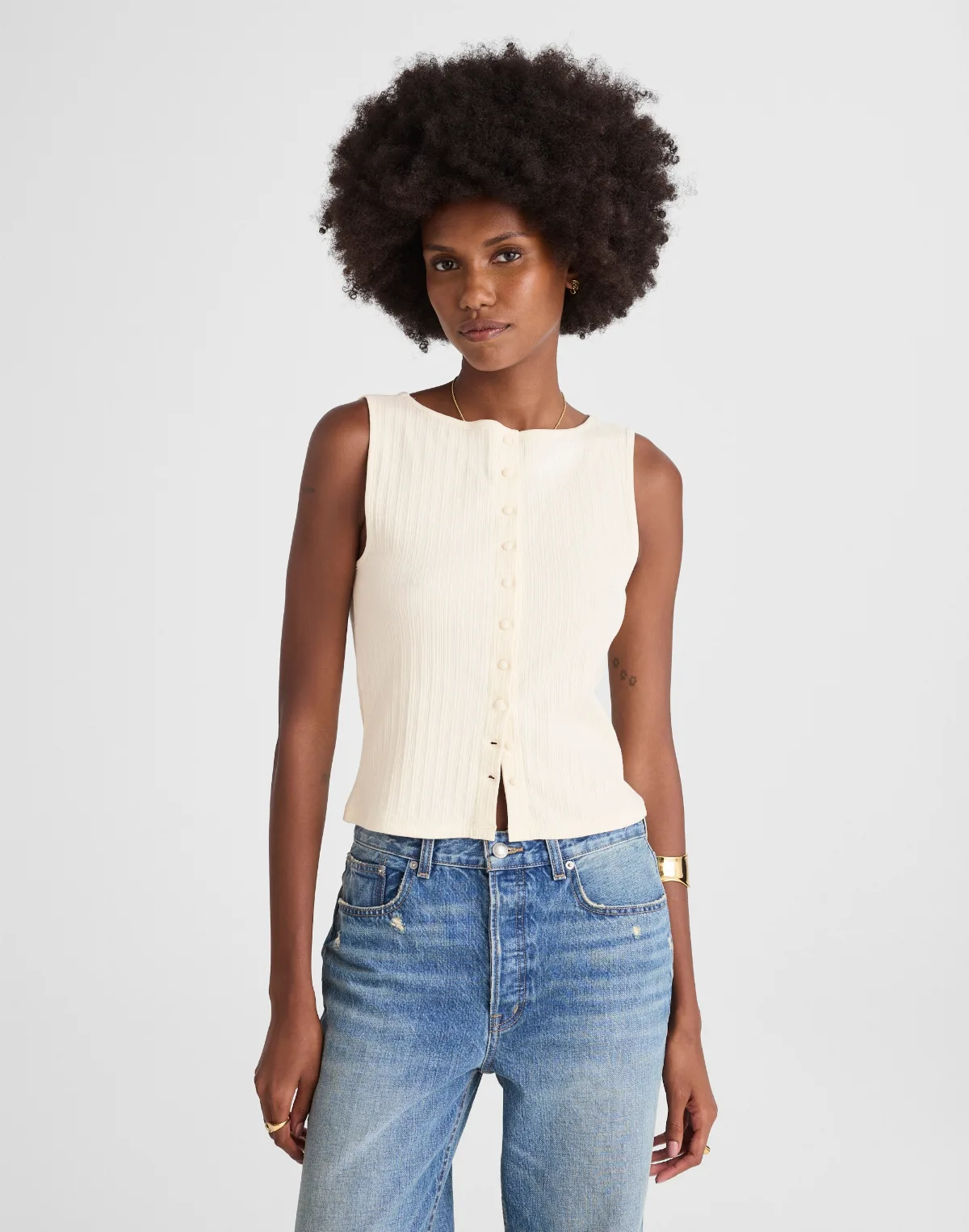 Ribbed Crewneck Shell Top