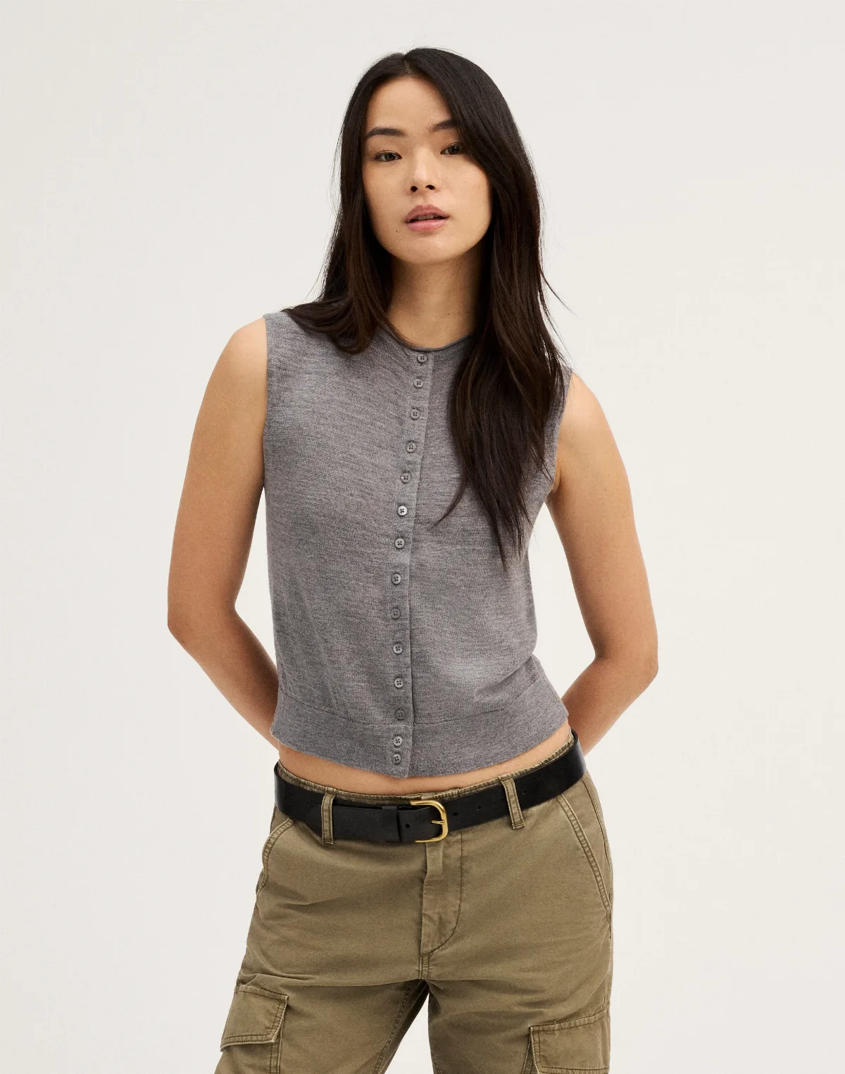 Button-Front Sleeveless Cardigan by MW