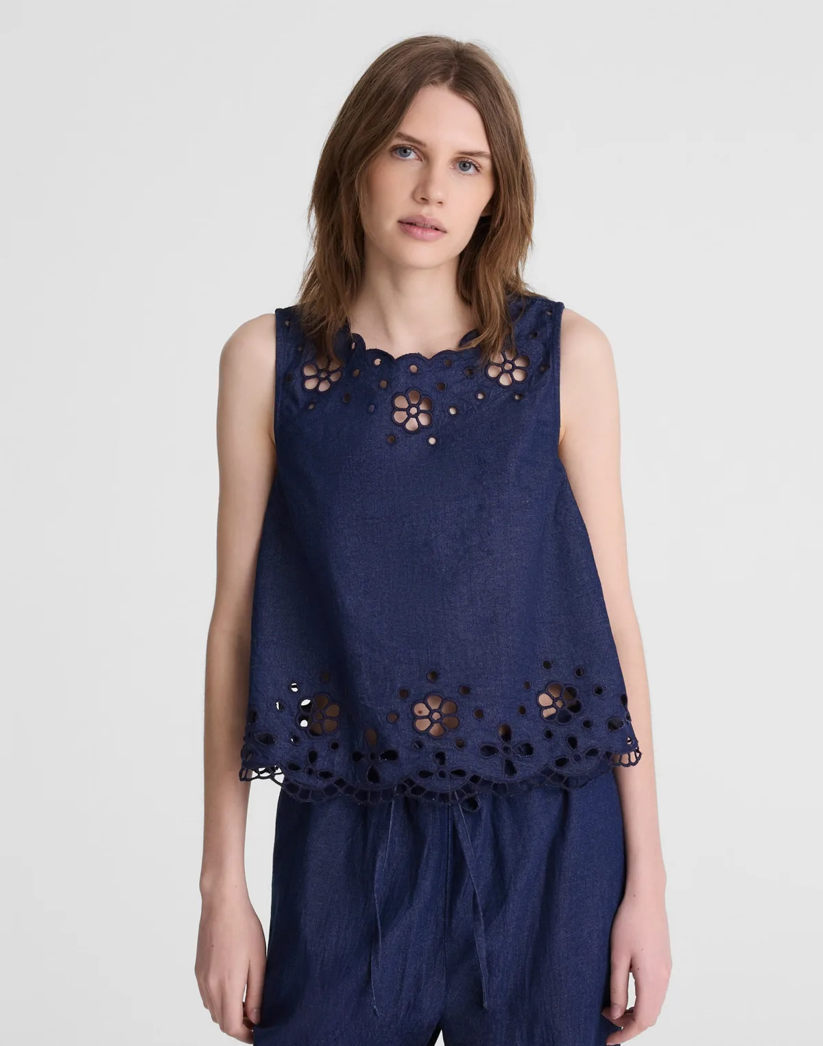 Denim Embroidered Shell Top by MW