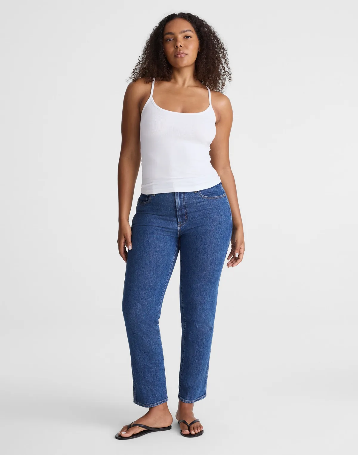 The Curvy Longline Straight Crop Jean in Marina Blue Wash by MW