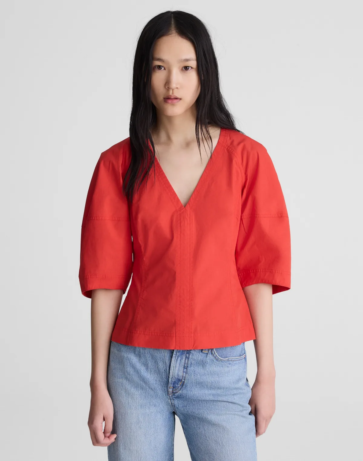 Sculptural V-Neck Top in Poplin by MW