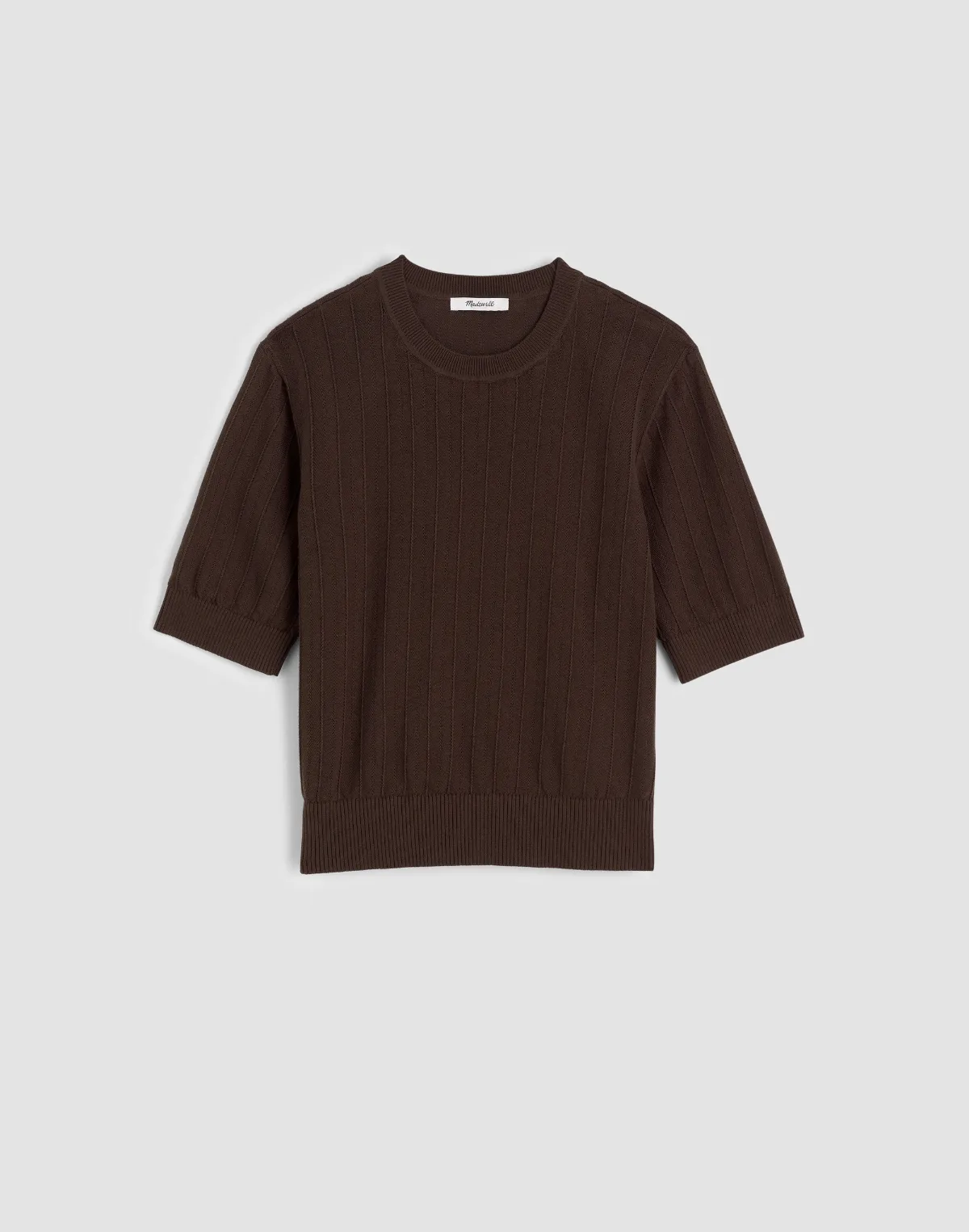 Pointelle-Stitch Crewneck Sweater Tee by MW