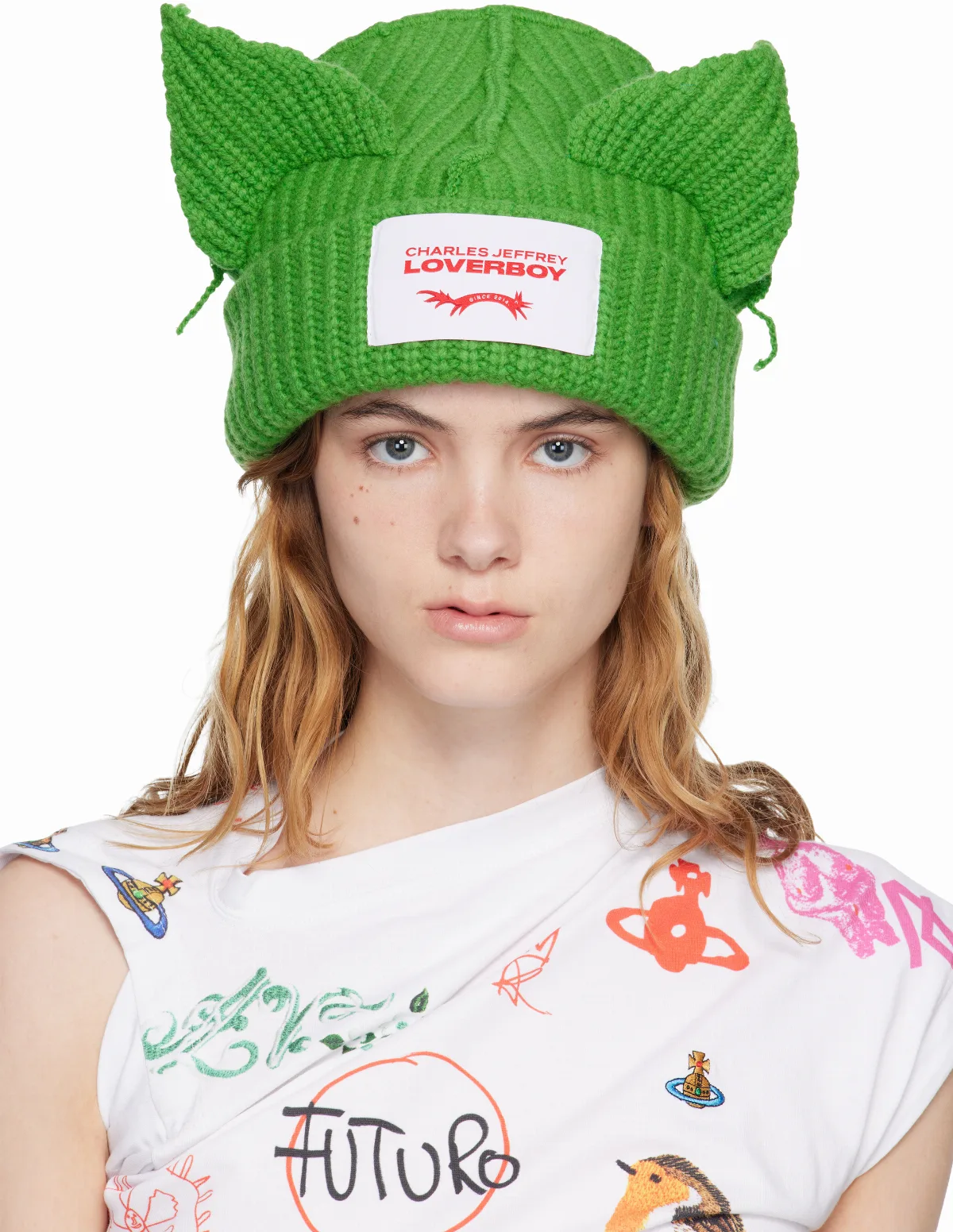 Green Chunky Ears Beanie by Charles Jeffrey LOVERBOY