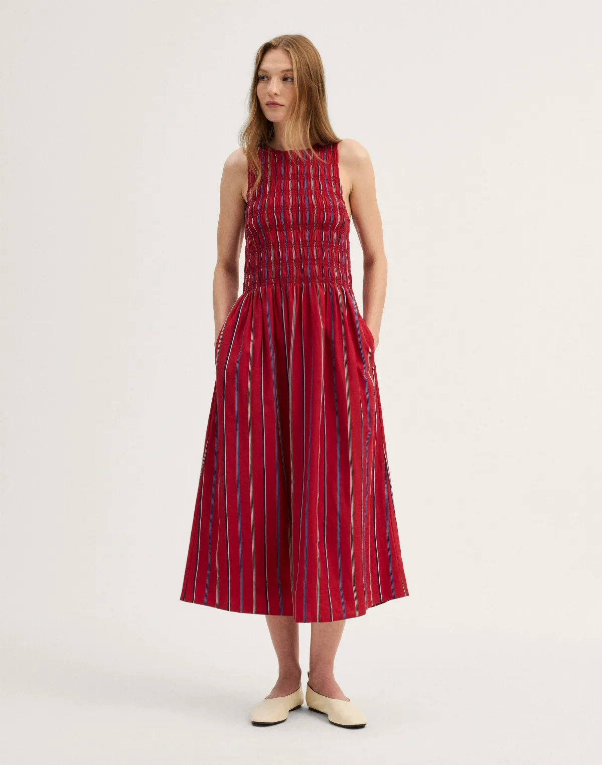 Smocked Racerback Midi Dress by MW