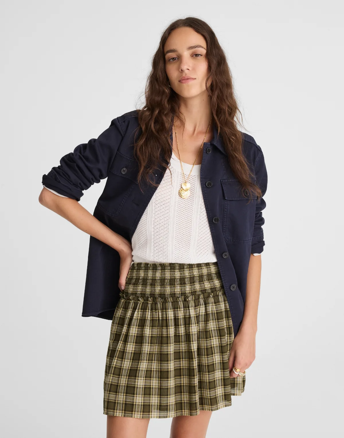 Smocked-Waist Mini Skirt in 100% Cotton by MW