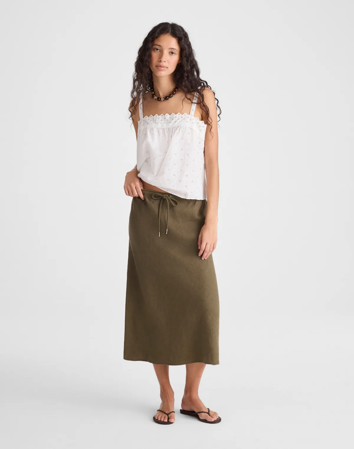 Drawstring Slip Skirt in 100% Linen by MW