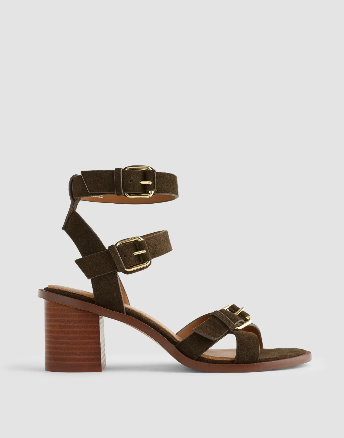 The Corinna Buckle-Strap Heeled Sandal in Suede by MW