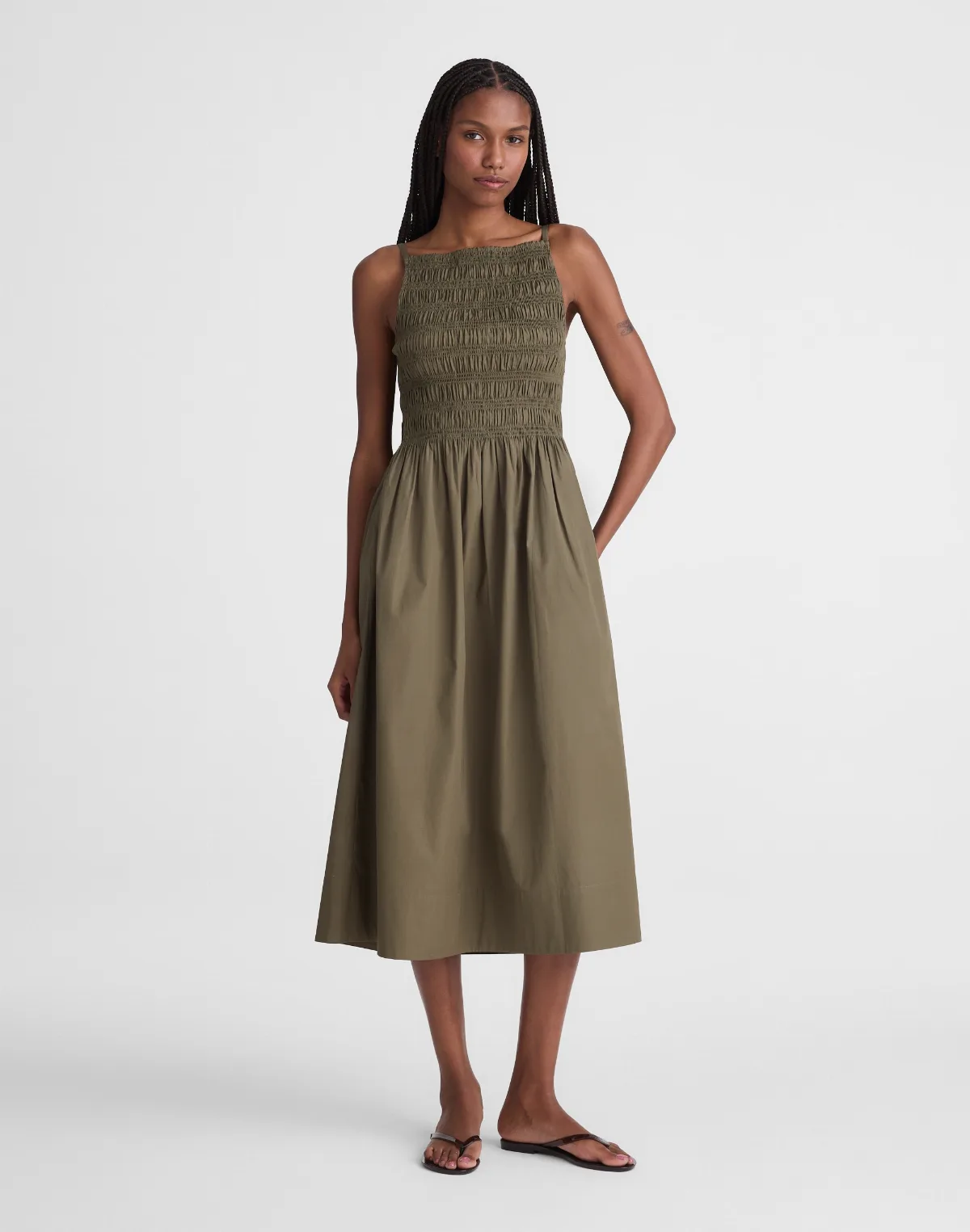 Smocked High-Neck Midi Dress by MW