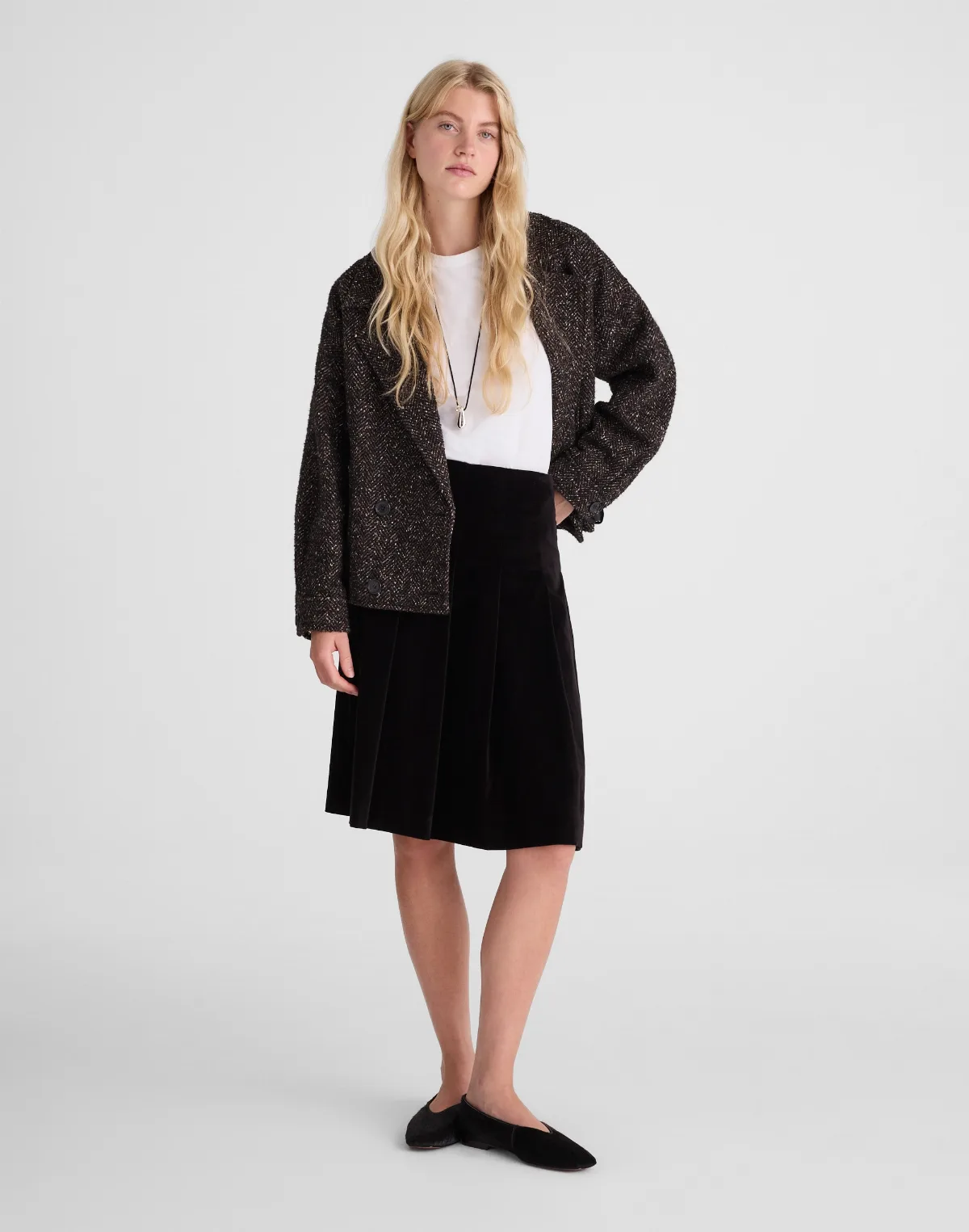 Pleated Midi Skirt in Velvet by MW