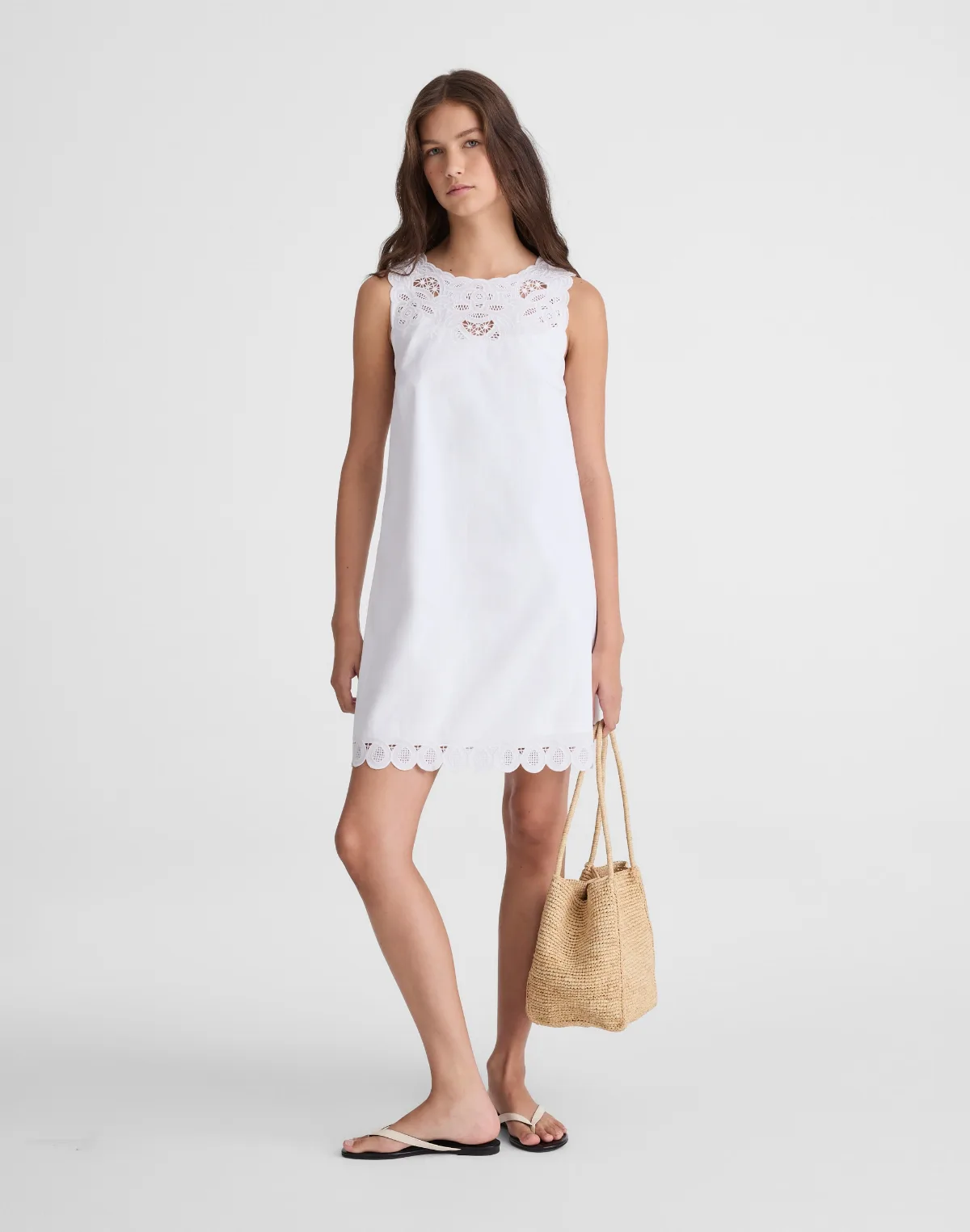 Embroidered Mini Shift Dress in Poplin by MW