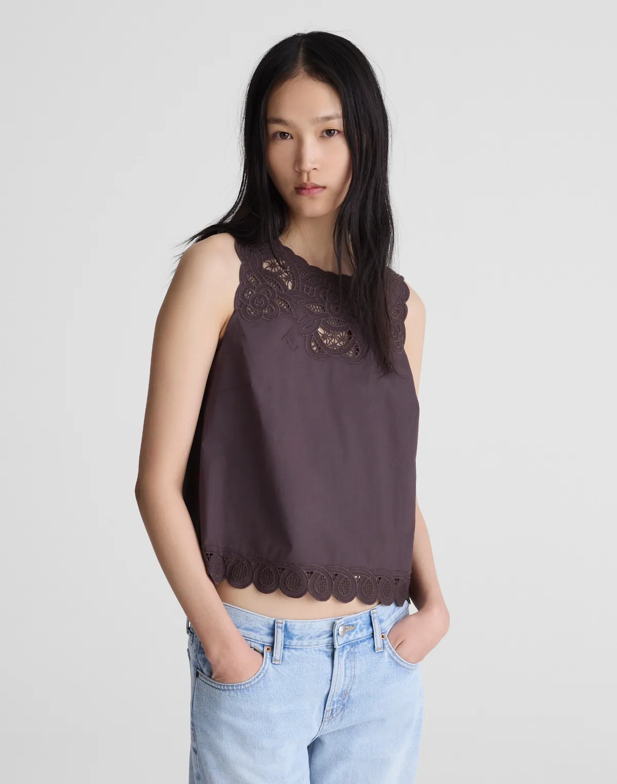 Embroidered Shell Top in Poplin by MW