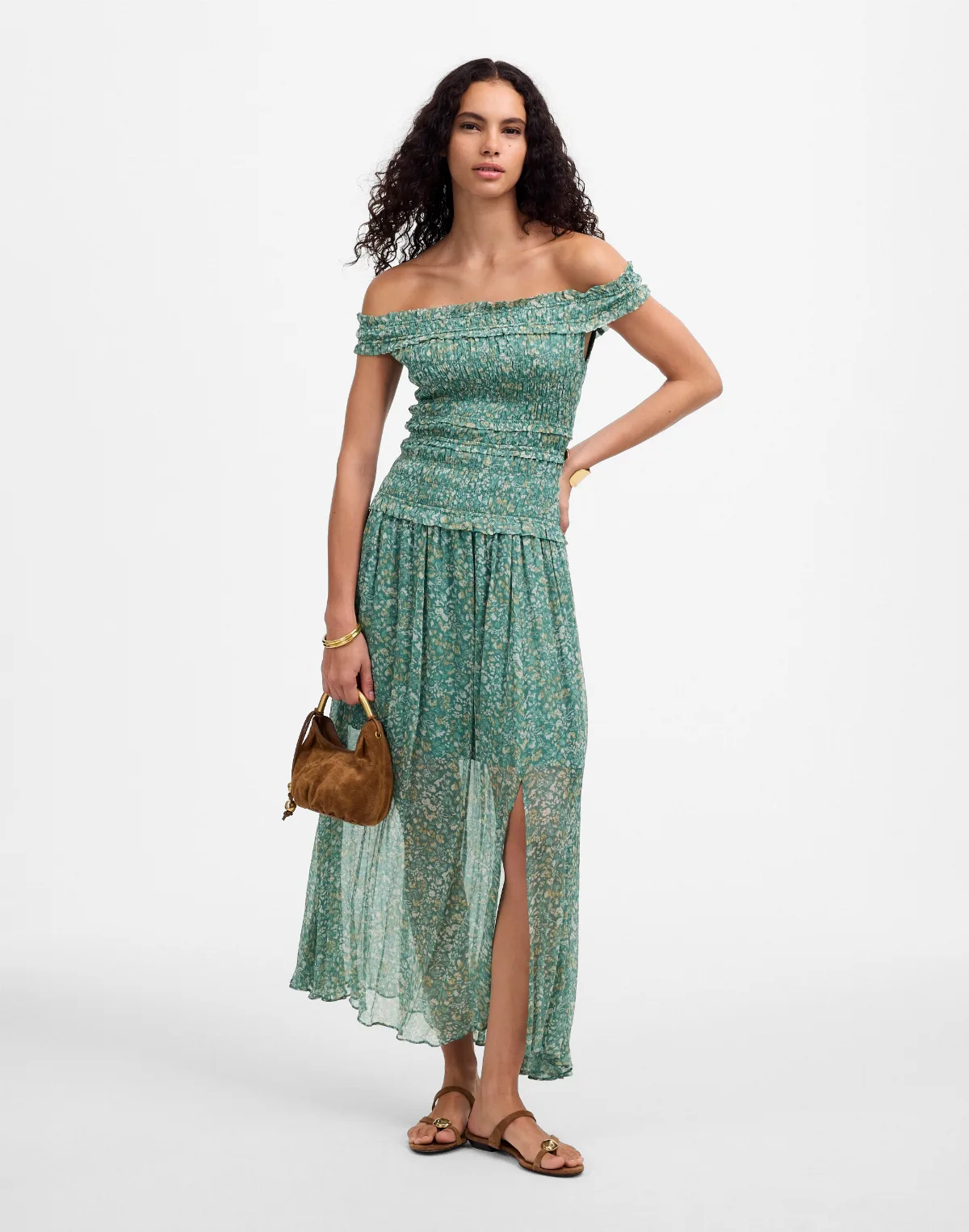 Smocked Off-Shoulder Dress in Floral by MW