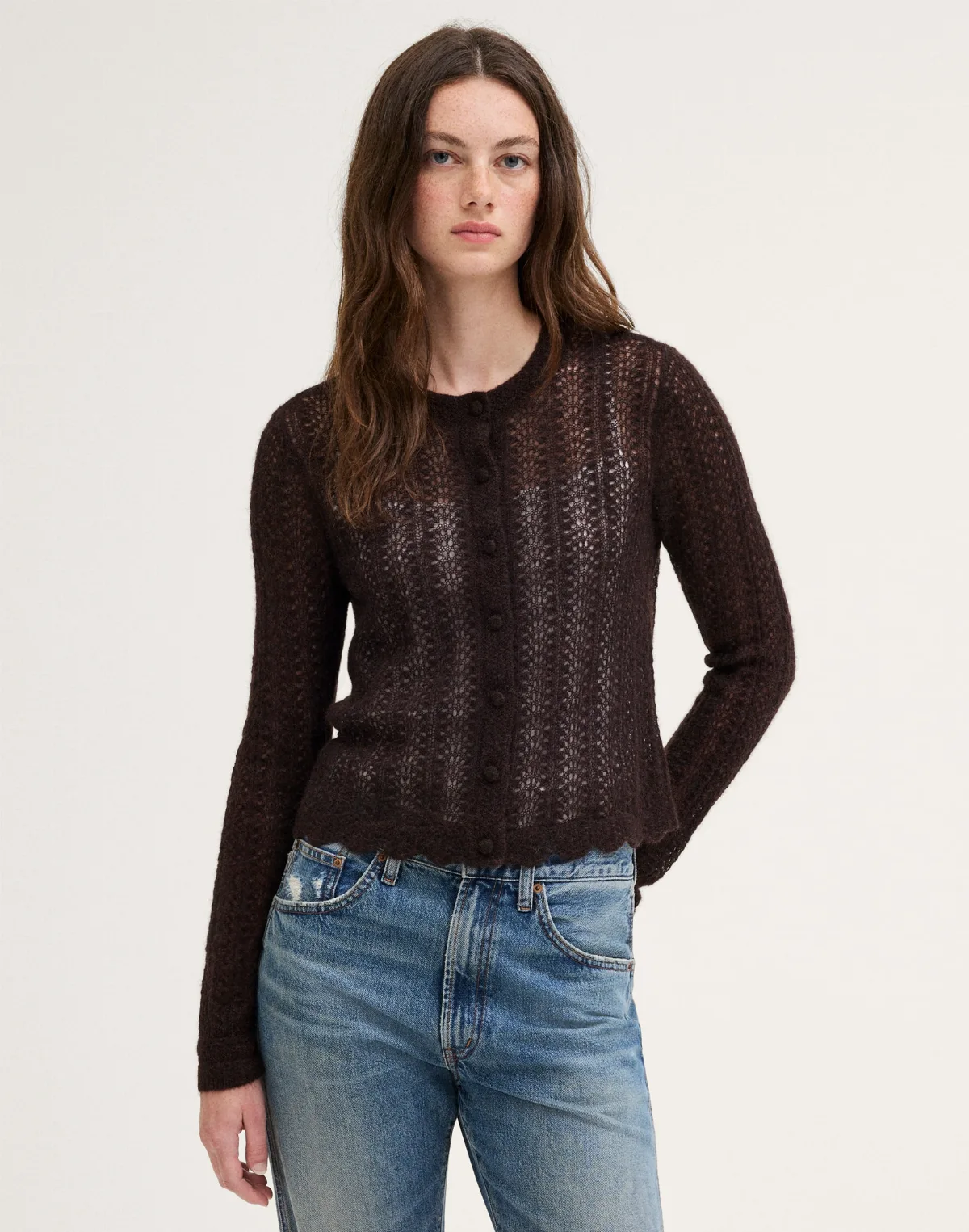 Pointelle-Stitch Cardigan in Alpaca Blend by MW