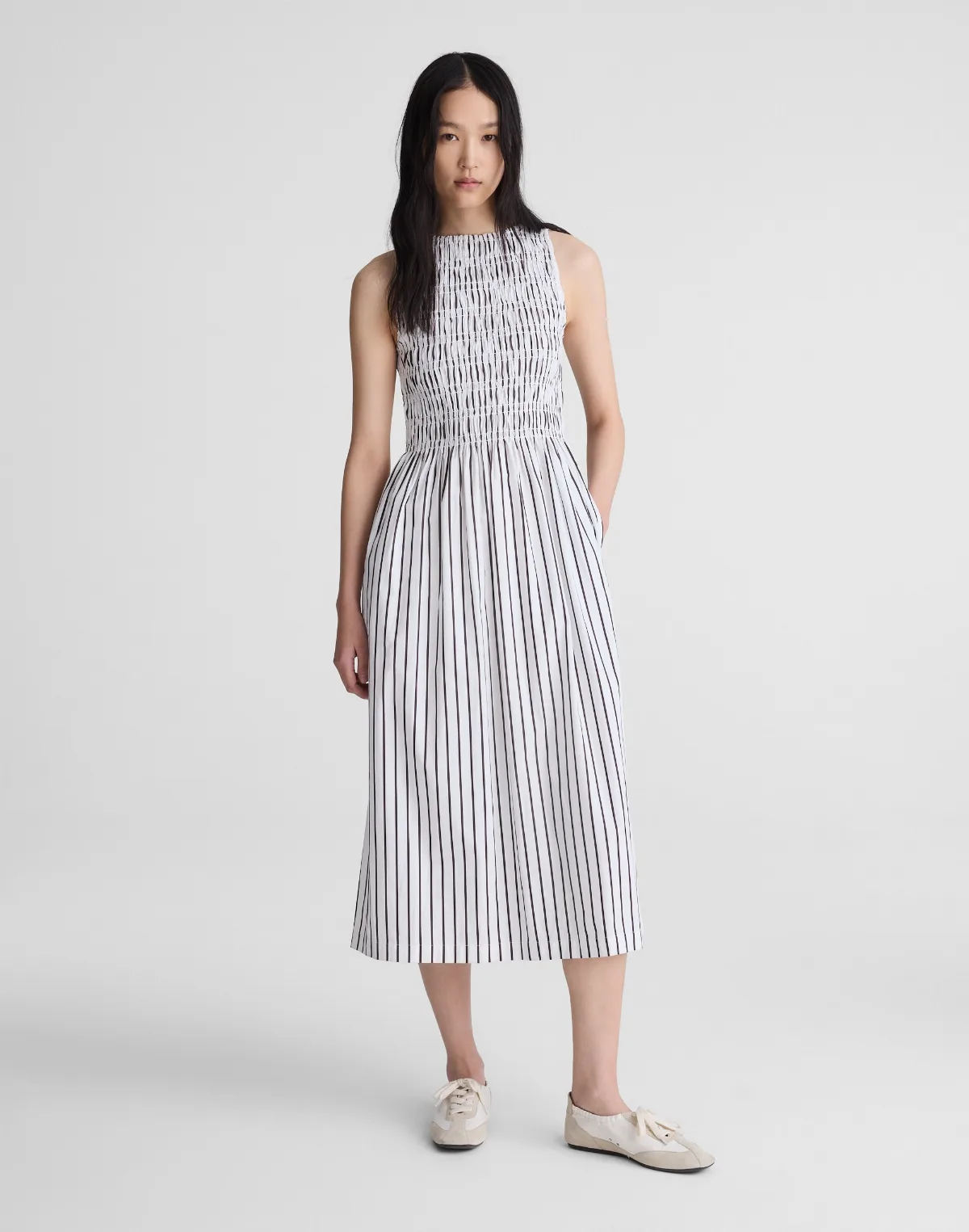 Boatneck Smocked Midi Dress by MW