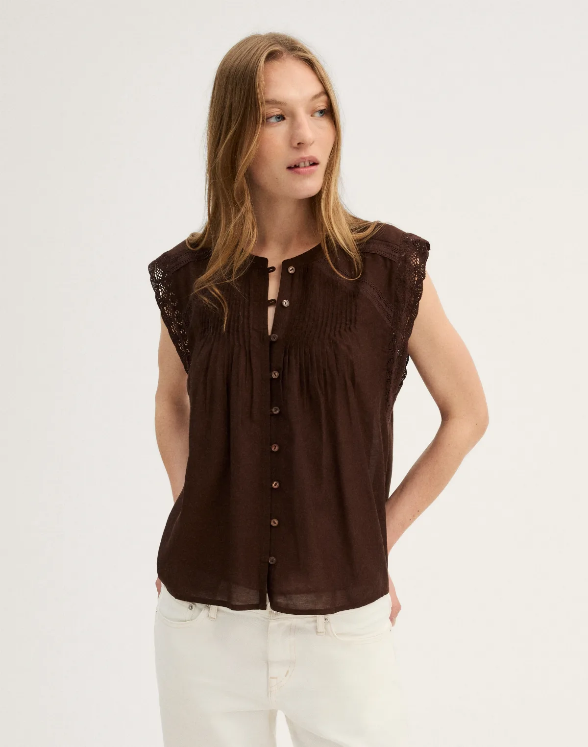 Lace-Trim Sleeveless Top by MW