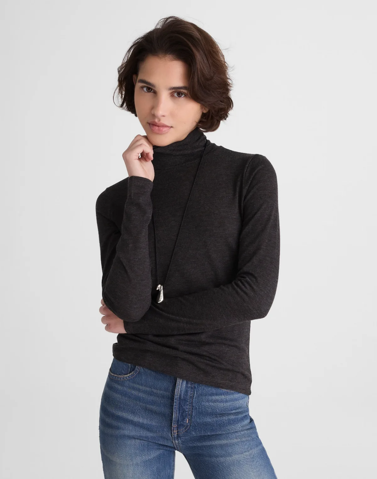 Turtleneck Long-Sleeve Top in Wool Blend by MW