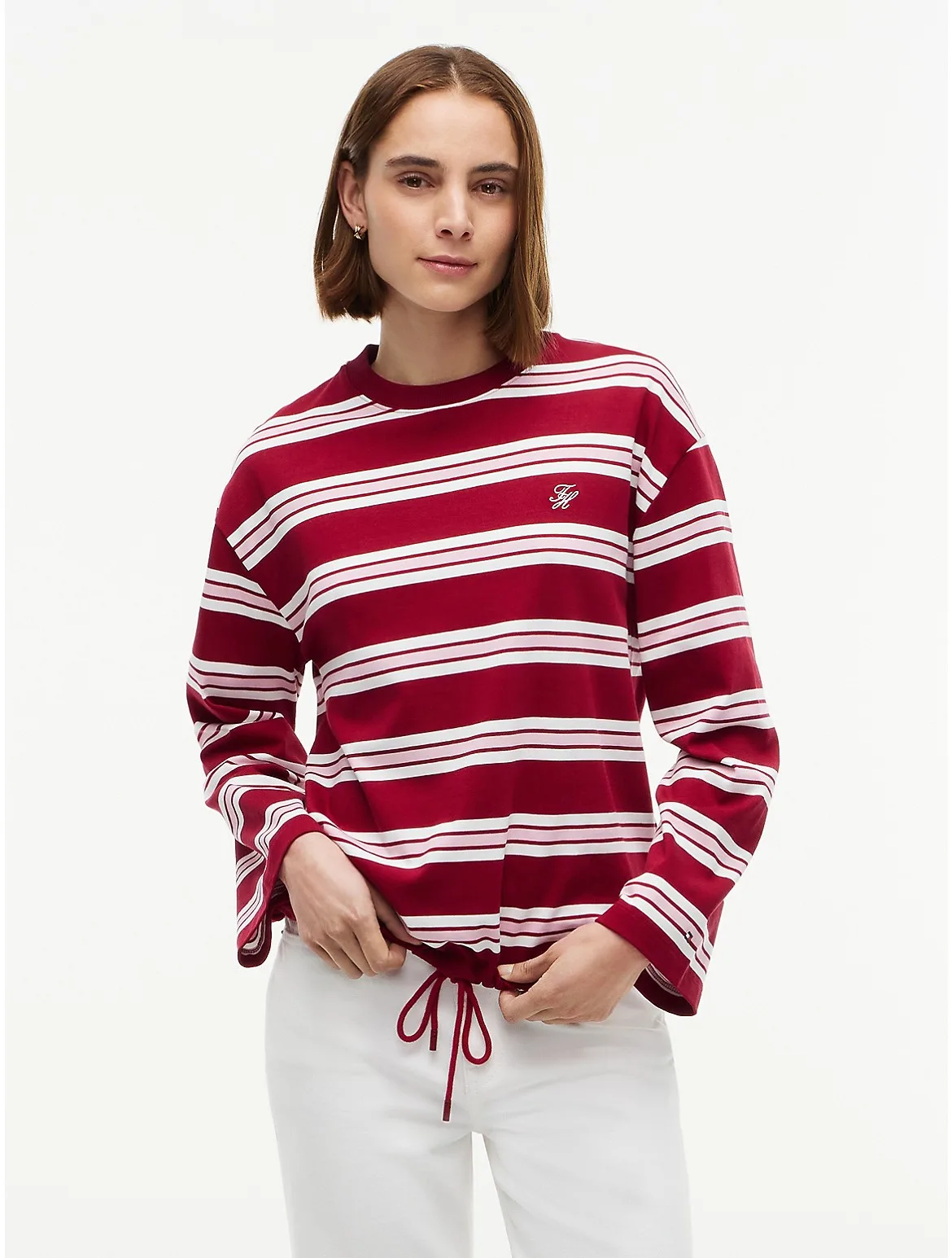 Relaxed Fit Striped Drawcord T-Shirt by Tommy Hilfiger