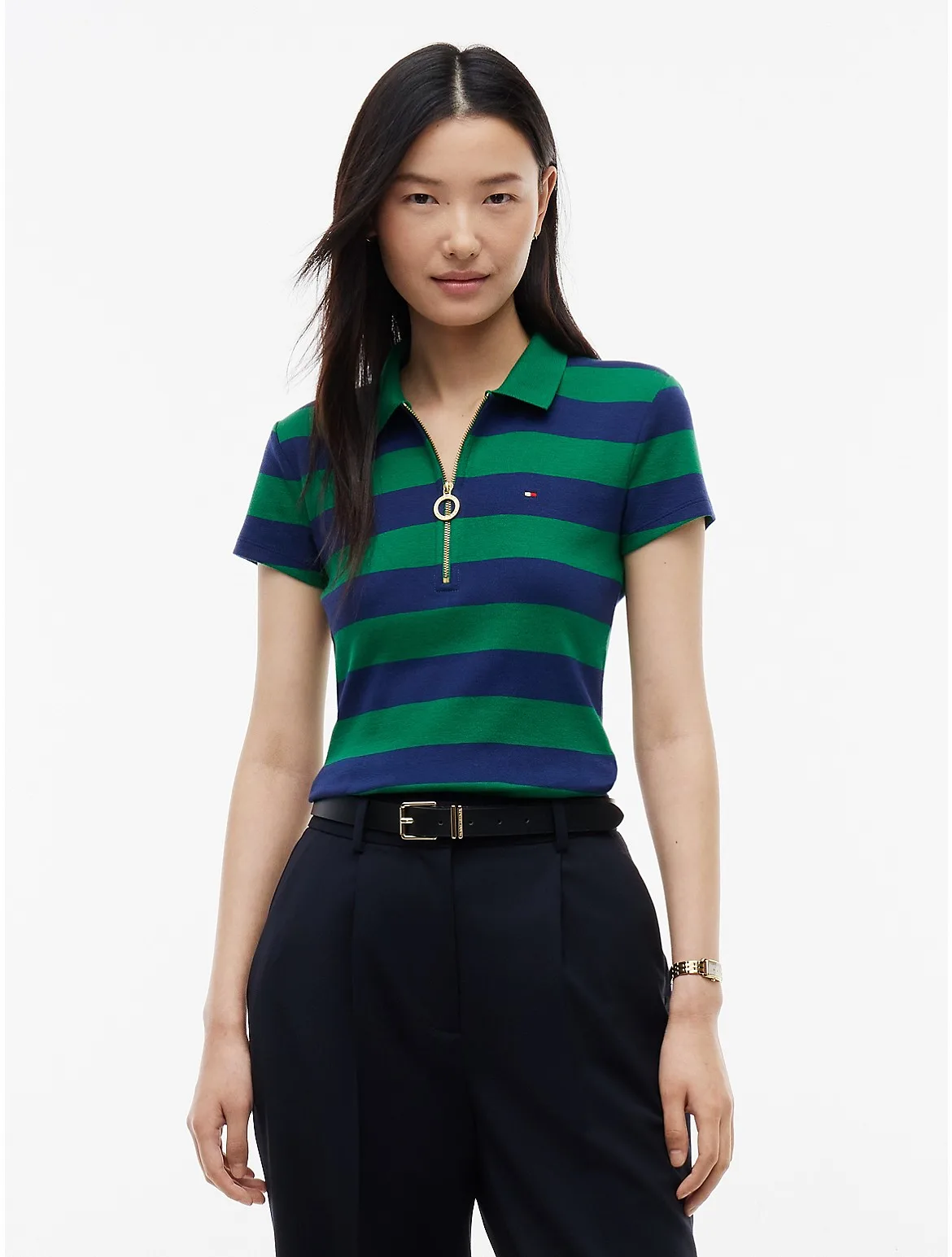 Slim Fit Rugby Striped Zip Polo by Tommy Hilfiger