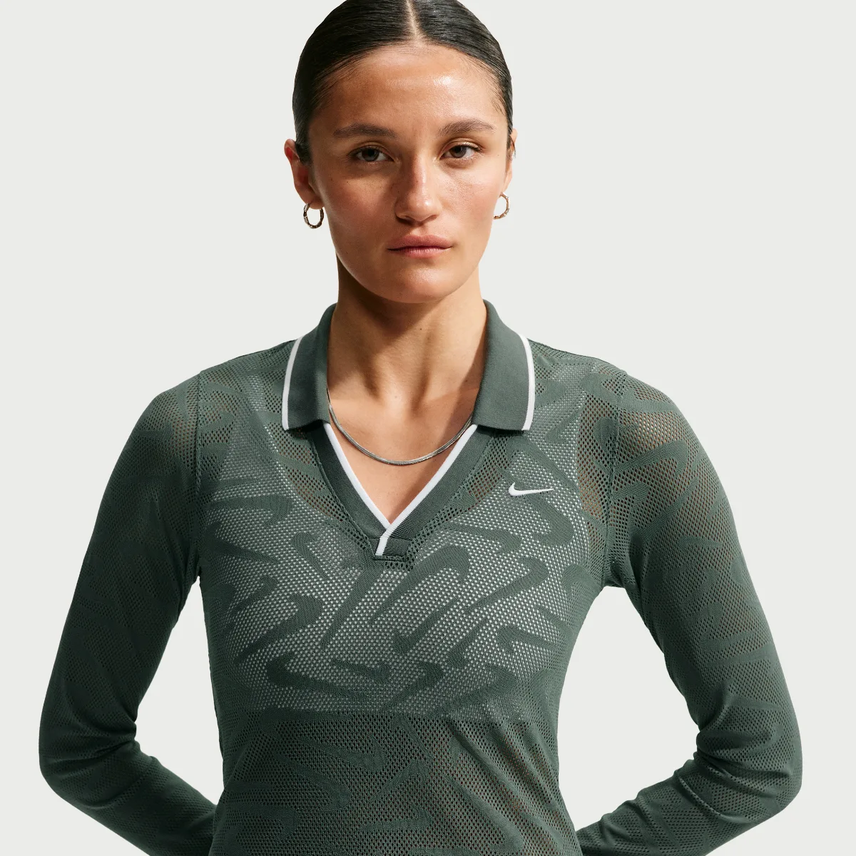 Nike Sportswear Chill Knit Tight Mod-Cropped Long-Sleeve Lace Top by Nike