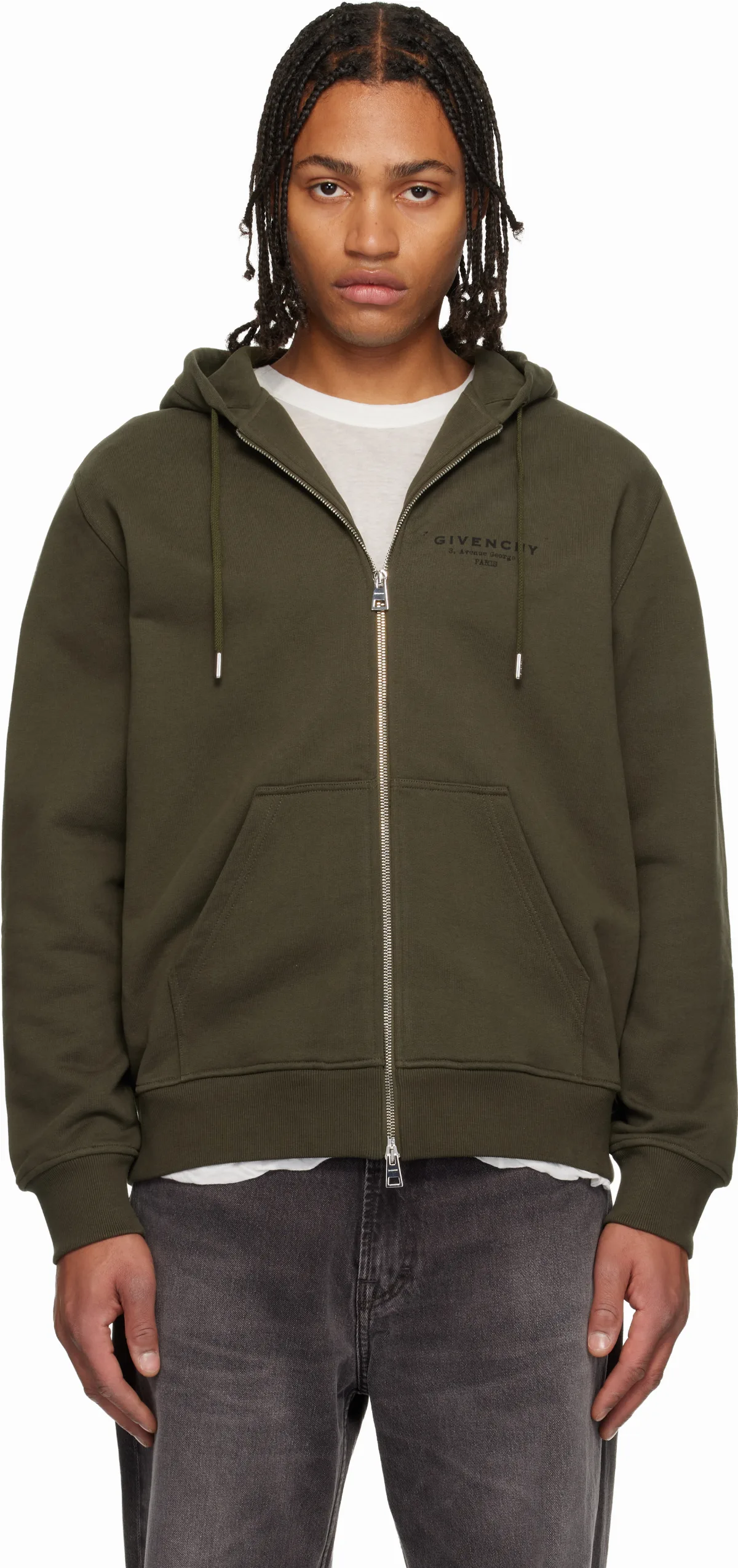 Khaki Zipped Fleece Hoodie