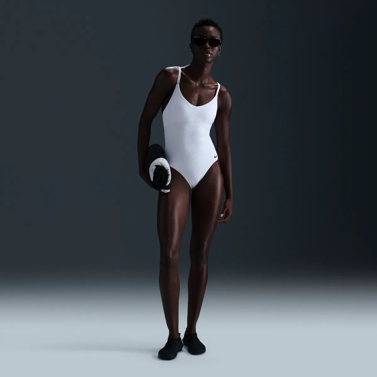 Swim Water Texture V-Neck One-Piece by Nike