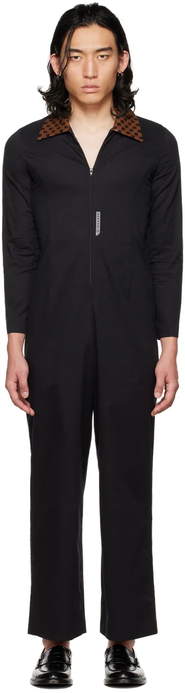 Black Chess Collar Embroidered Jumpsuit by Connor McKnight