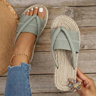 Open Toe Thong Dressy Sandals Flip Flops Flats by SHEIN