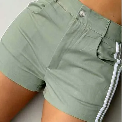 Straight Woven Fabric Cargo Shorts with White Side Stripe by SHEIN