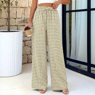 Wide Leg Gingham Lounge Pants by PRETTYGARDEN