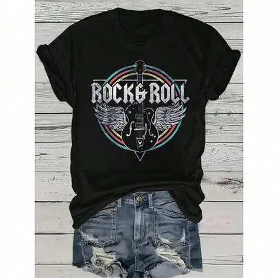 Round Rock Band Pattern Short Sleeve T-Shirt by SHEIN