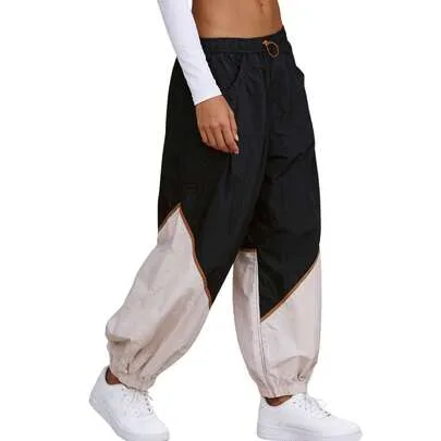 Baggy Wide Leg Pants Color Block Jogger Cuffs Elastic Waist Pockets by SHEIN