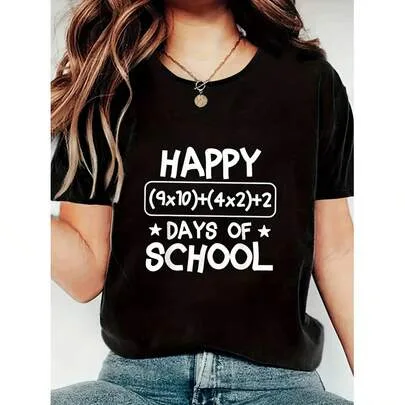 Happy 100 Days School Graphic T-Shirt Casual Round Neck Short Sleeve by SHEIN