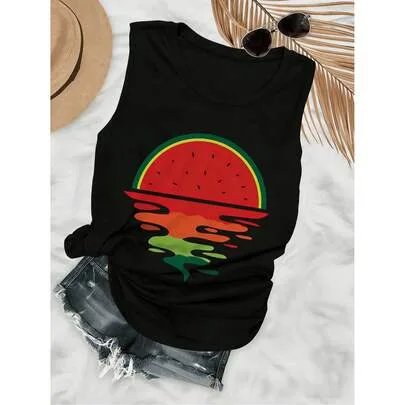Watermelon Sunset Print Tank Top Sleeveless by SHEIN