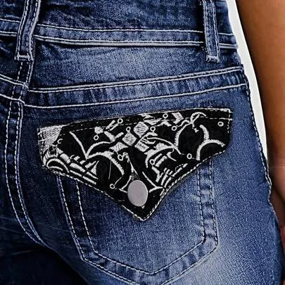 Micro Embroidered Stretch Jeans by SHEIN