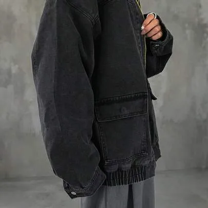 Oversized Drop Shoulder Long Sleeve Casual Denim Jacket by FRIFUL