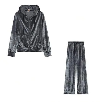 Rhinestone Velvet Sports Leisure Two-Piece Set by Scacto
