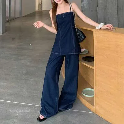Washed Korean Style Casual Denim Set by DAZY
