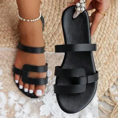 Minimalist Solid Color Flat Sandals by SHEIN