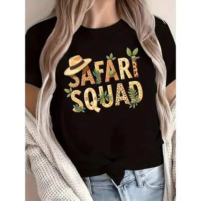 Safari SQUAD Oversized Safari Graphic T-Shirt African-Inspired Elephant Print Short Sleeve Round Neck