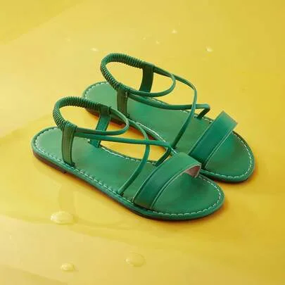 Flat Sandals, Soft Bottom Knitted Elastic Beach Open Toe Casual Versatile Flat Sandals by Trivaya