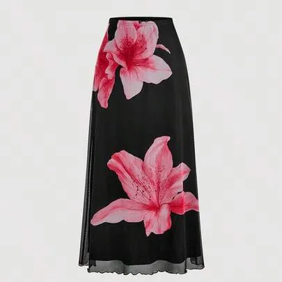Printed Knit Skirt, Long Floral Skirt by SHEIN