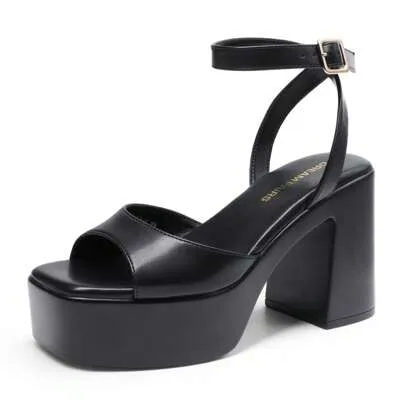 Chunky Platform High Heeled Sandals Open Toe Buckle Decor Ankle Strap Heeled Sandals by Dream Pairs