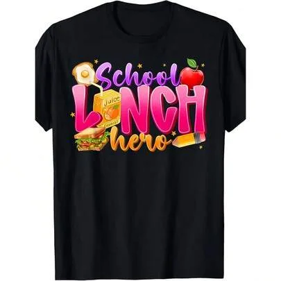 Lunch Hero Squad Comical Cafeteria Staff Short-Sleeve Printed Tee by SHEIN