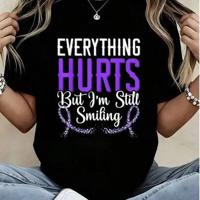 Everything Hurts but I'm Still Smiling Slogan Floral Print Crew Neck T-Shirt by SHEIN