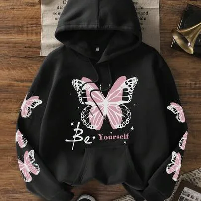 Butterfly Print Hoodie Sweatshirt by Rikumo