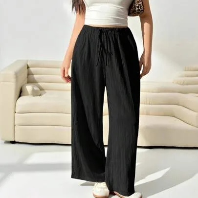 Loose Wide-Leg Woven Pants by Solflare