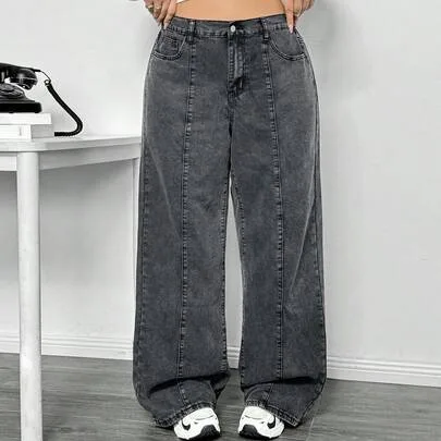 Tildaharris Loose High Waist Pockets Wide-Leg Boyfriend Jeans