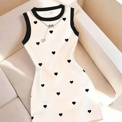 Striped Print Round Neck Fitted Camisole Dress by Resyla