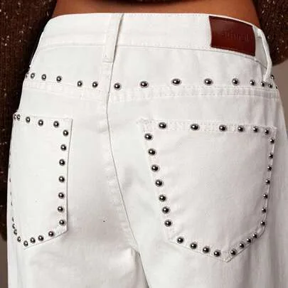 Rivet Pocket Wide Leg Loose Casual Jeans by AthÃ®ral