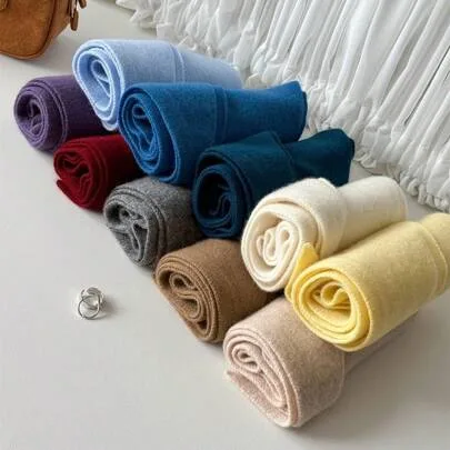 Solid Color Knitted Triangular Scarf Headscarf Shawl Wrap by SHEIN